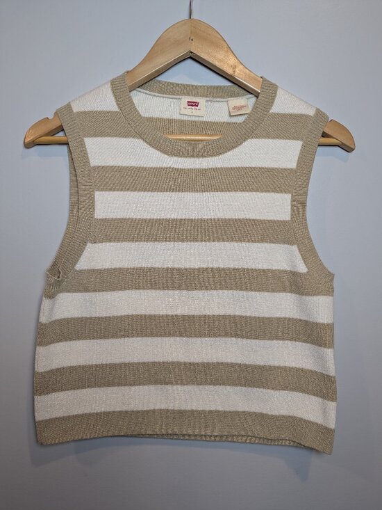 LEVI'S WOMEN'S SIZE L TAN AND WHITE STRIPED SWEATER TANK - Picture 1 of 4